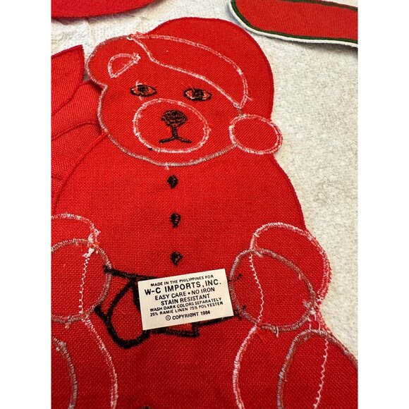 6 VTG W-C Imports Christmas Linen Embroidered Appliqué Coasters table top decor - Picture 10 of 12